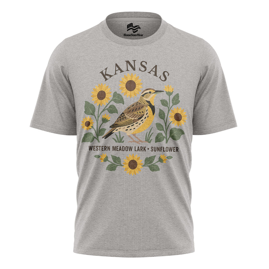 Kansas Meadowlark & Sunflower Tee | Bird Lover Nature Shirt