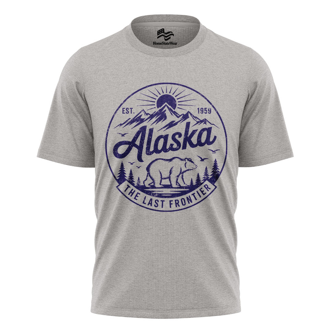 Alaska Bear T-Shirt, Vintage Mountain Circle Graphic Tee, Nature Lover Travel Shirt