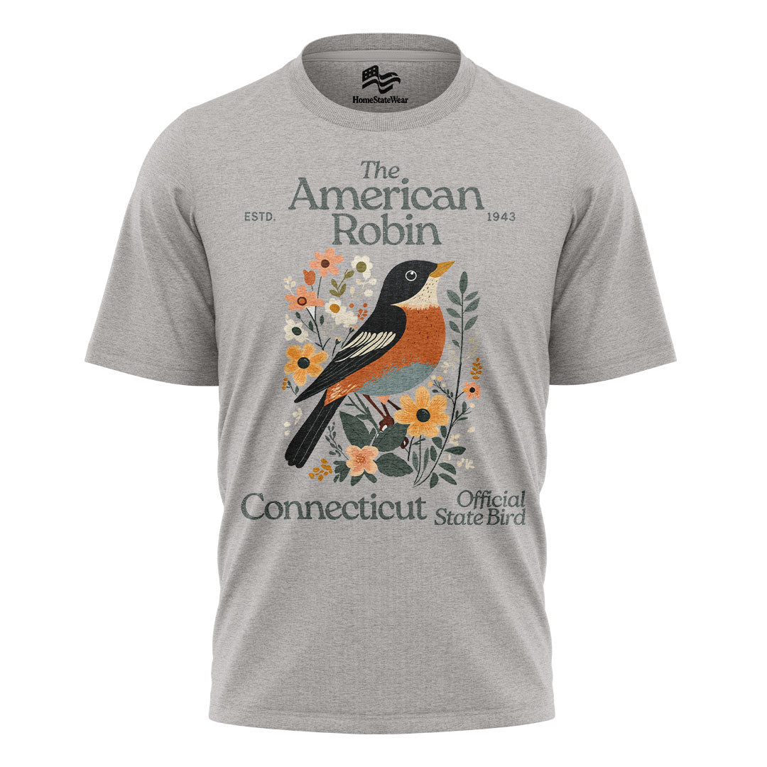 Connecticut American Robin Tee | Vintage Floral Bird Shirt