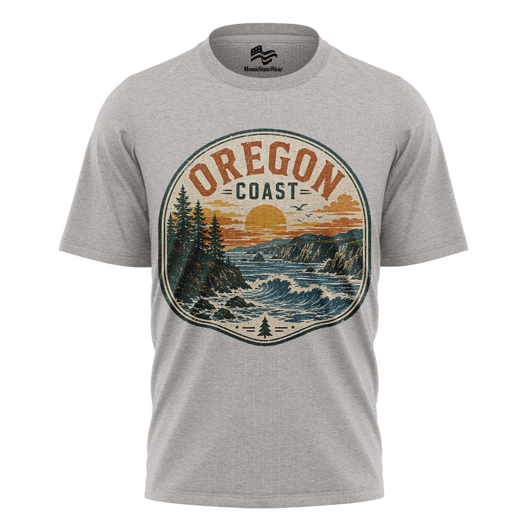 Oregon Bear Mountain T-Shirt, Vintage Sunset Nature Graphic Tee
