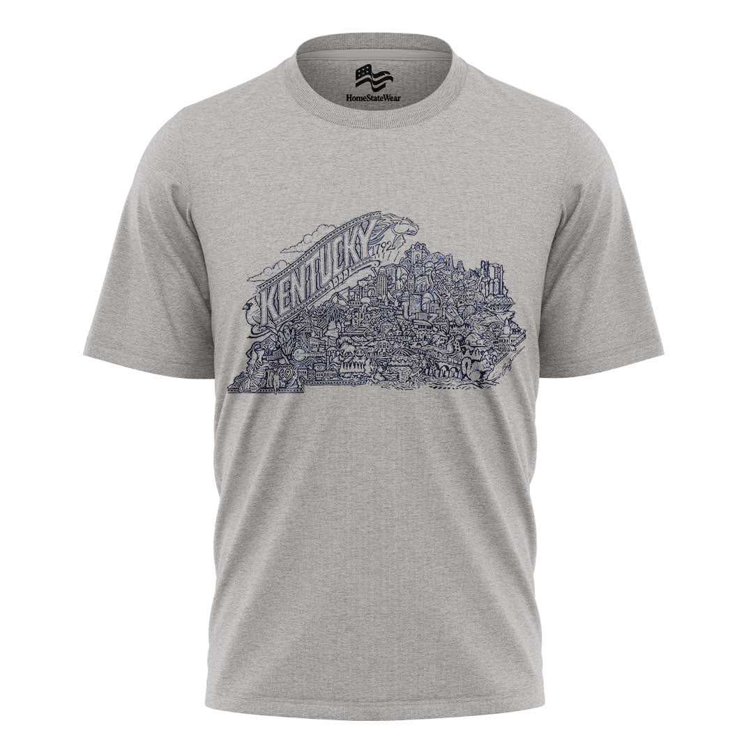 Grey Kentucky Map T-Shirt | Bluegrass State Pride Tee