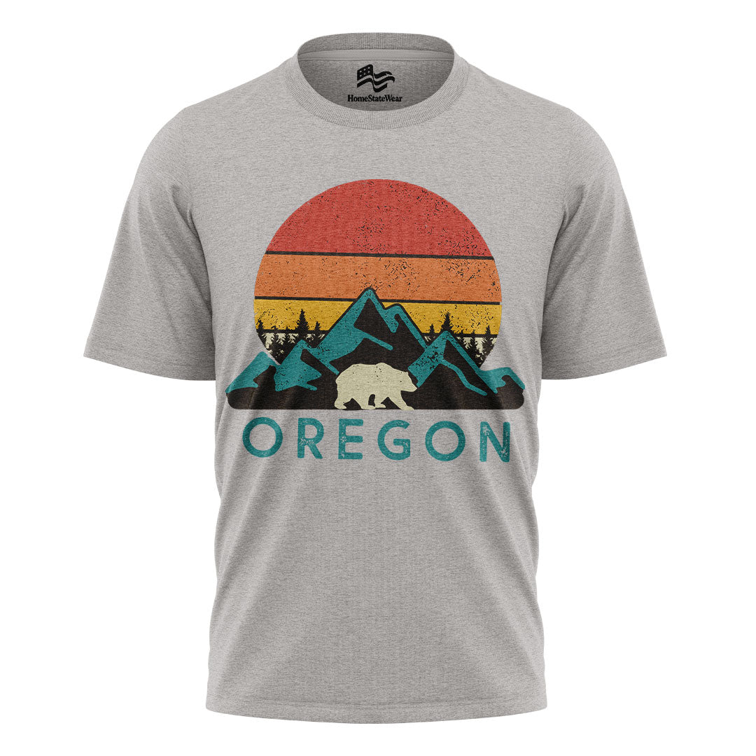 Oregon Bear Mountain T-Shirt, Vintage Sunset Nature Graphic Tee