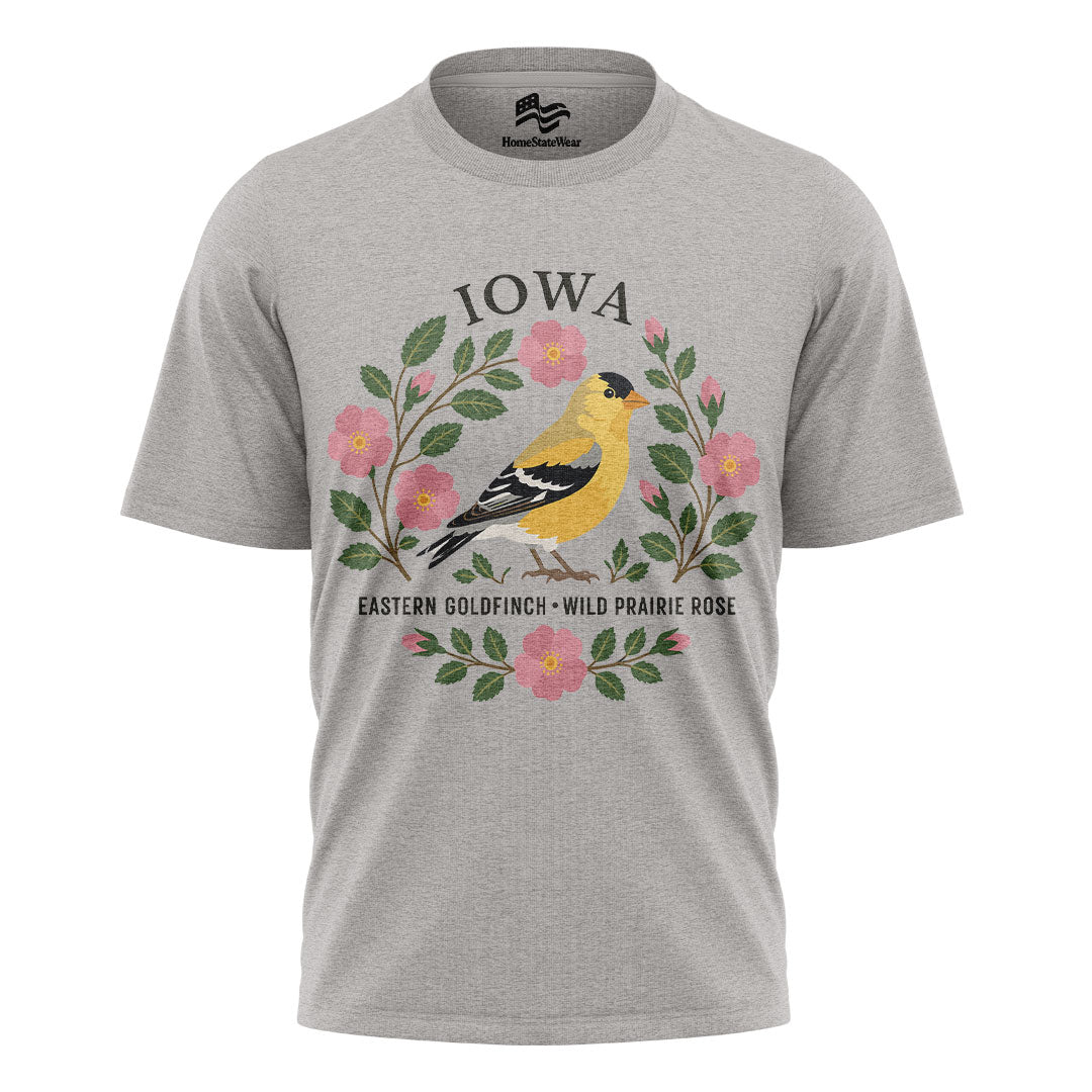 Iowa Goldfinch & Prairie Rose Tee | Bird Lover Nature Shirt