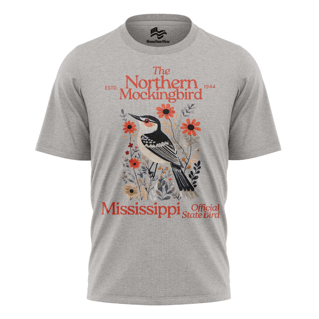 Mississippi Northern Mockingbird T-Shirt, Vintage Floral State Bird Tee