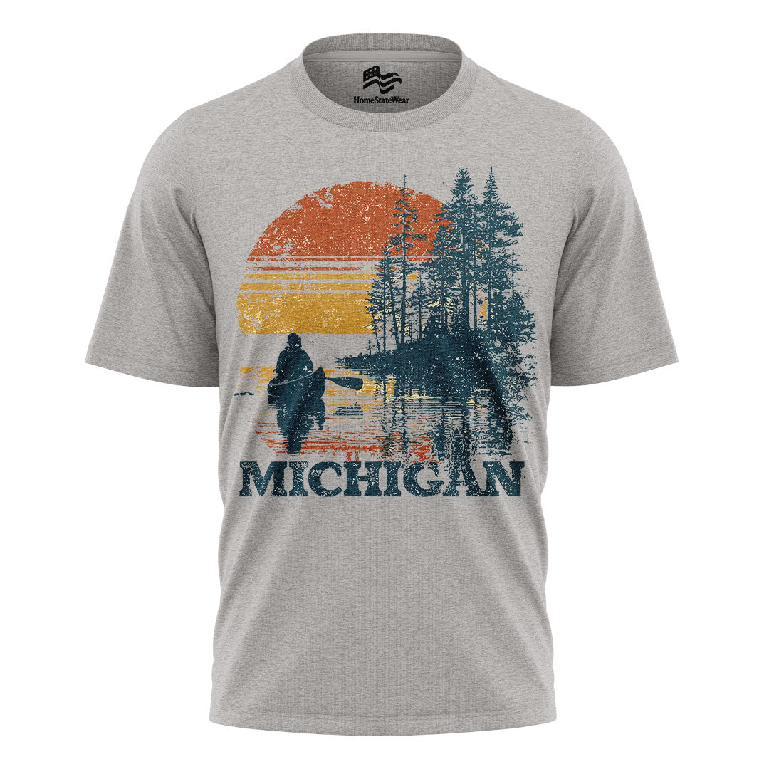 Michigan Sunset Canoe T-Shirt, Vintage Lake Graphic Tee
