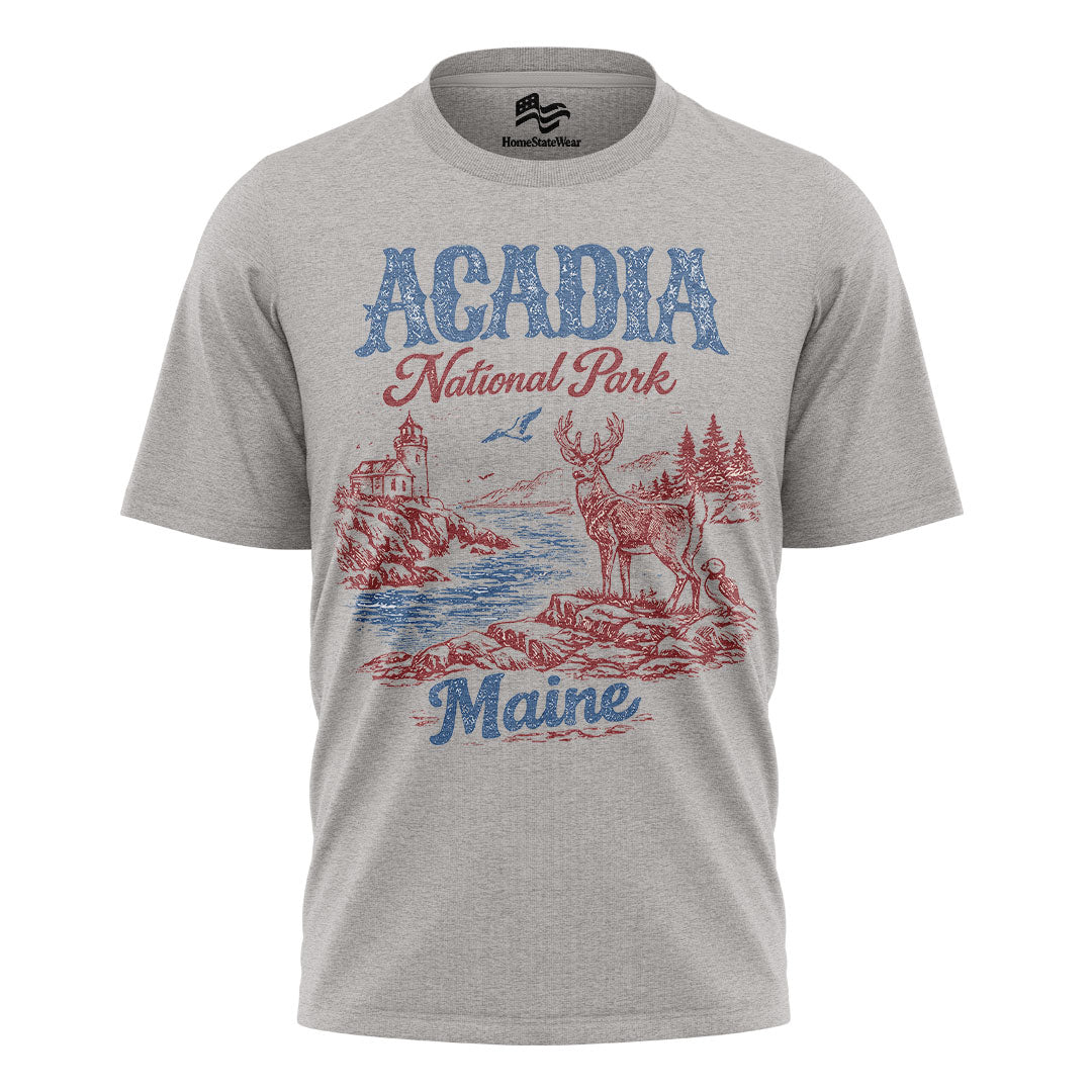 Acadia National Park Maine Tee | Scenic Deer Coastal Shirt