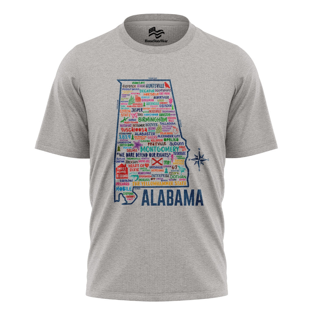 Alabama Heart of Dixie Vintage Map Graphic Tee