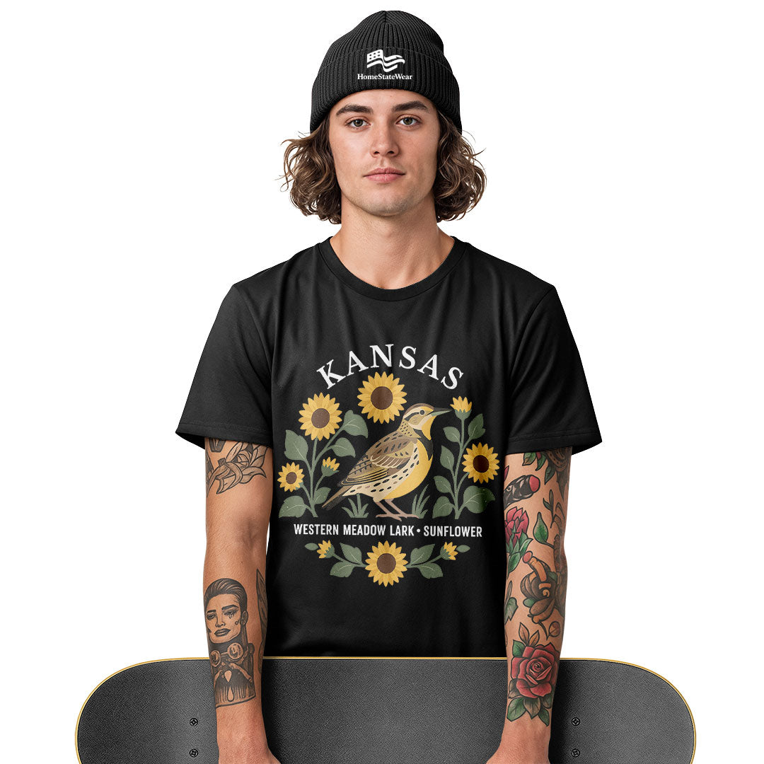 Kansas Meadowlark & Sunflower Tee | Bird Lover Nature Shirt