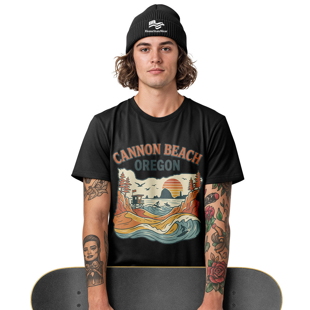 Cannon Beach Oregon T-Shirt, Pacific Northwest Surf & Beach Tee