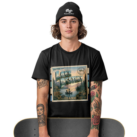 Lake Destiny Idaho Comfort Colors Retro Camping Postcard Shirt