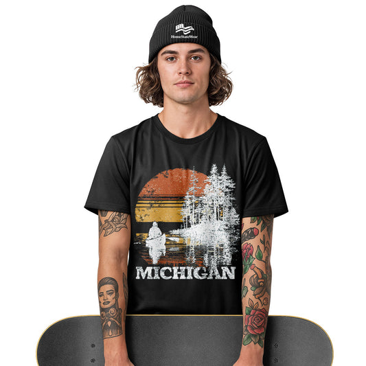 Michigan Sunset Canoe T-Shirt, Vintage Lake Graphic Tee