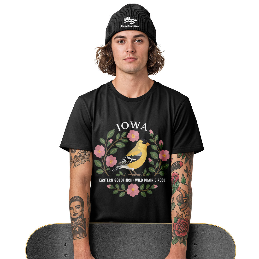Iowa Goldfinch & Prairie Rose Tee | Bird Lover Nature Shirt