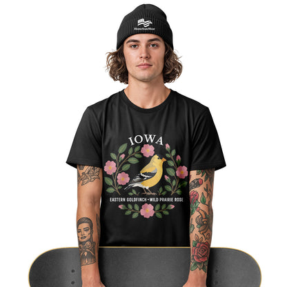 Iowa Goldfinch & Prairie Rose Tee | Bird Lover Nature Shirt