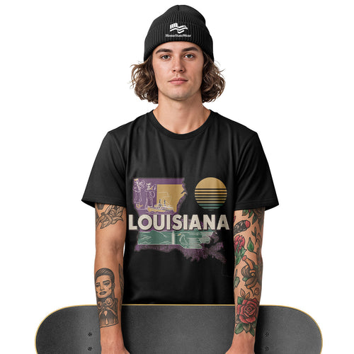 Louisiana Map T-Shirt | Retro Jazz Pelican Souvenir Tee