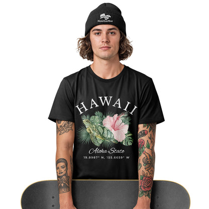 Hawaii Sea Turtle Hibiscus Tee | Aloha State Tropical Shirt