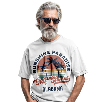 Gulf Shores Shirt Alabama Souvenir Tee, Palm Tree Retro Sunset Shirt