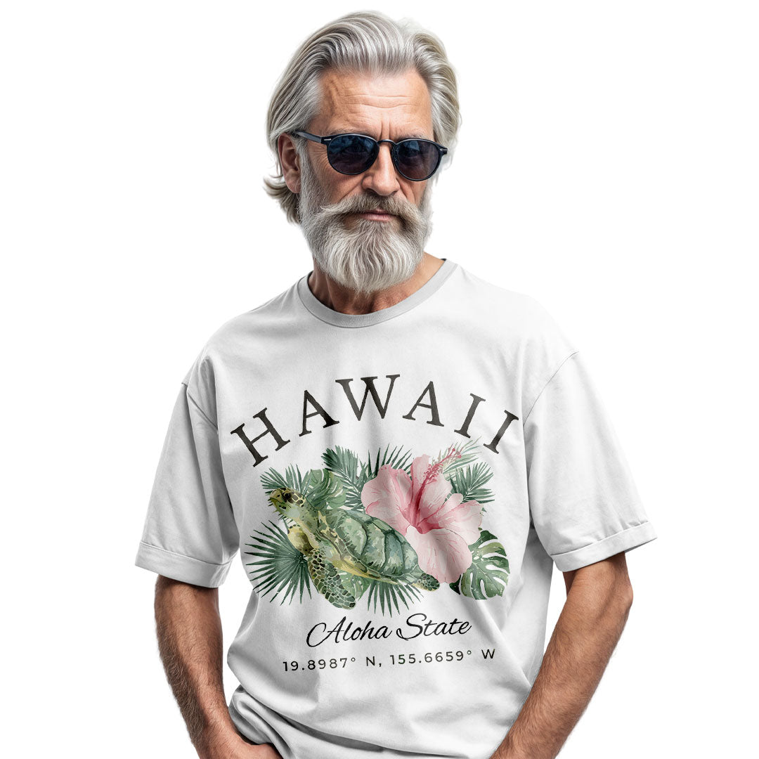 Hawaii Sea Turtle Hibiscus Tee | Aloha State Tropical Shirt