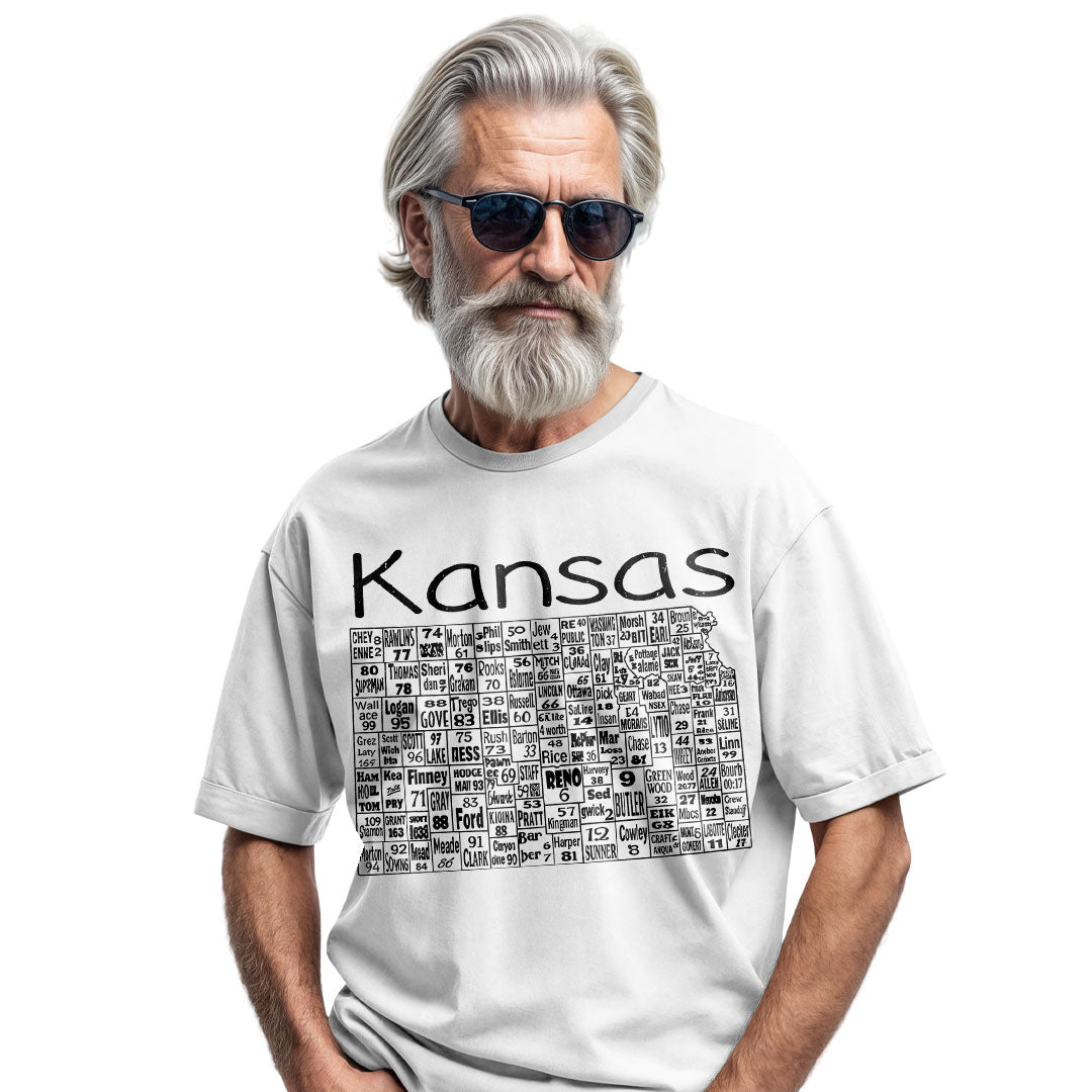 Kansas County Map T-Shirt | License Plate Graphic Tee
