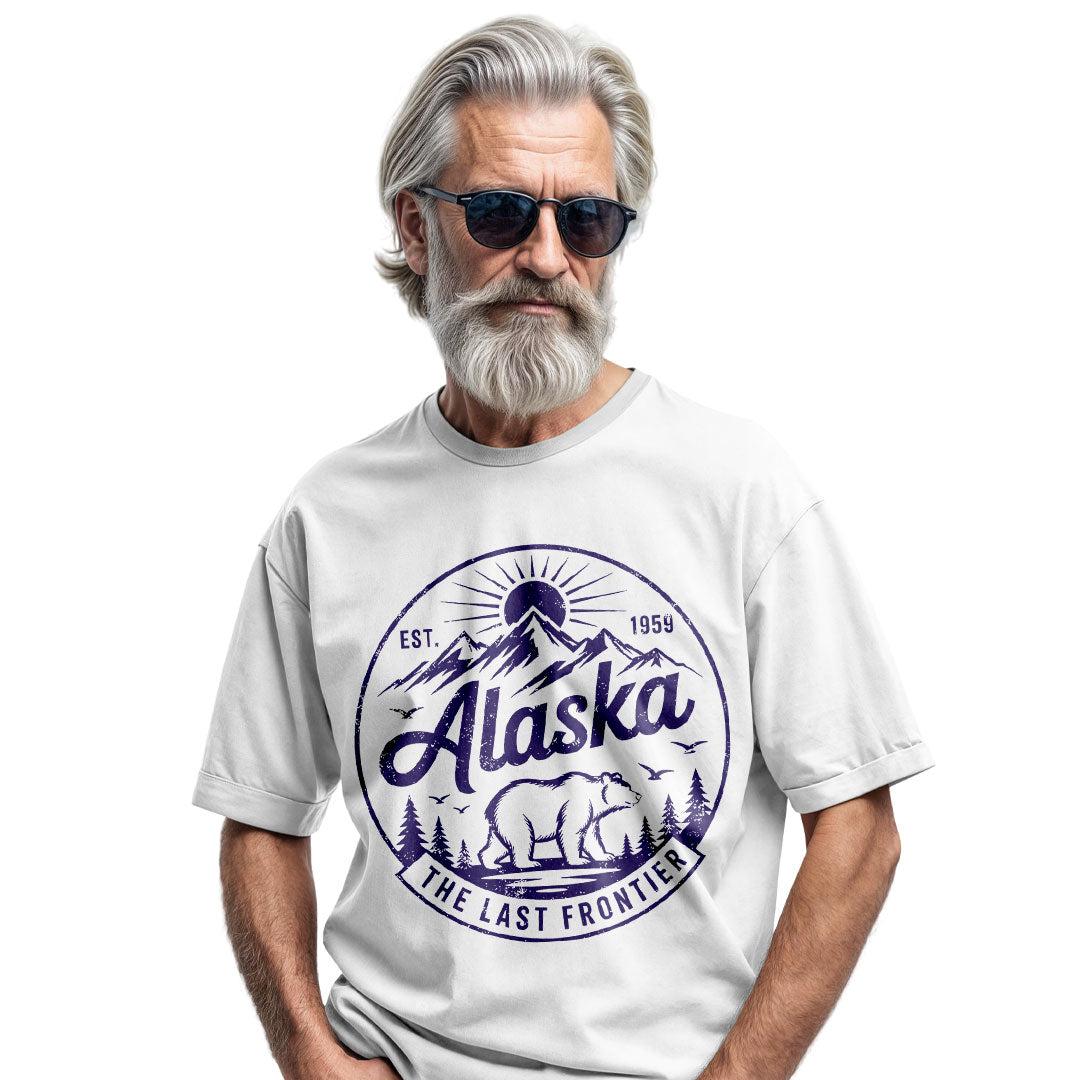 Alaska Bear T-Shirt, Vintage Mountain Circle Graphic Tee, Nature Lover Travel Shirt