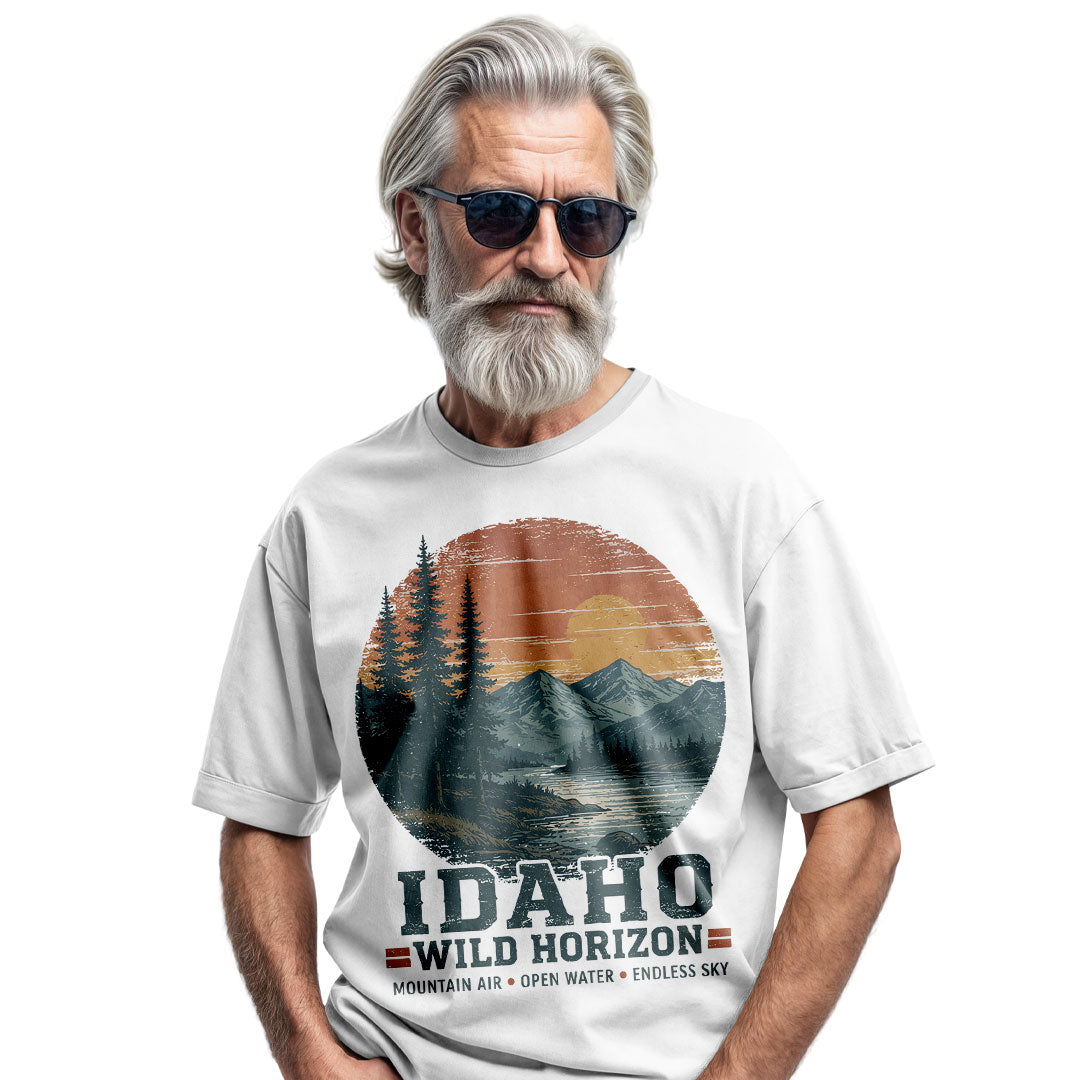 Idaho Wild Horizon Tee | Vintage Mountain Lake Shirt