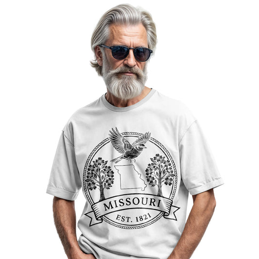 Missouri Statehood T-Shirt, Eastern Bluebird & Dogwood Souvenir Tee
