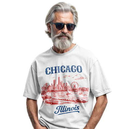 Chicago Skyline Comfort Colors Tee | Retro City Sketch Shirt