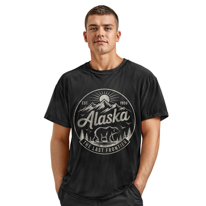 Alaska Bear T-Shirt, Vintage Mountain Circle Graphic Tee, Nature Lover Travel Shirt