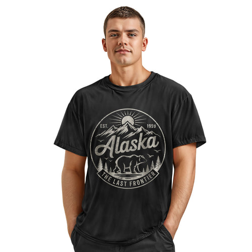 Alaska Bear T-Shirt, Vintage Mountain Circle Graphic Tee, Nature Lover Travel Shirt