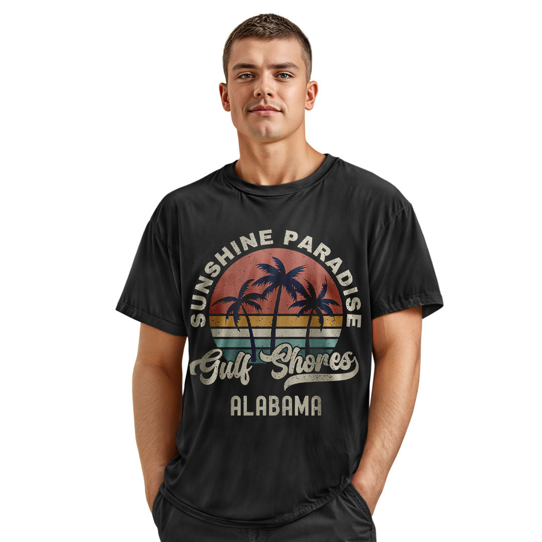 Gulf Shores Shirt Alabama Souvenir Tee, Palm Tree Retro Sunset Shirt