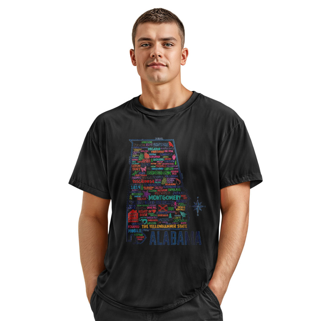 Alabama Heart of Dixie Vintage Map Graphic Tee