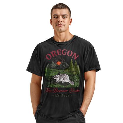 Oregon Beaver State T-Shirt, Est. 1859 Vintage Mountain Sunset Tee