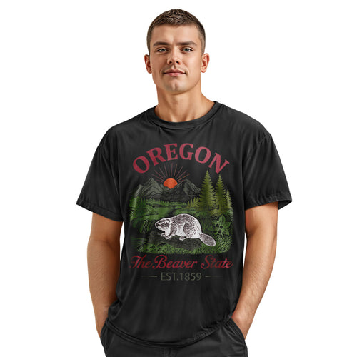 Oregon Beaver State T-Shirt, Est. 1859 Vintage Mountain Sunset Tee