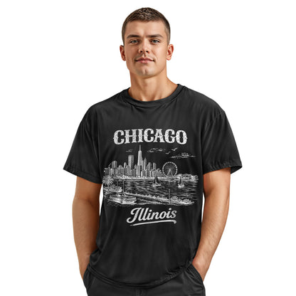 Chicago Skyline Comfort Colors Tee | Retro City Sketch Shirt