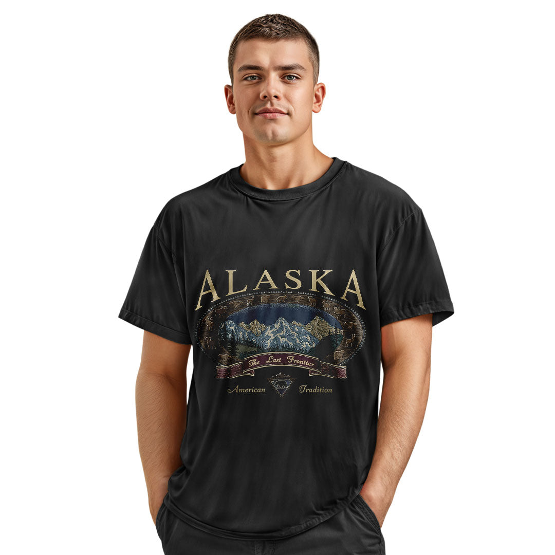 Vintage Alaska Mountain T-Shirt, The Last Frontier Wildlife Tee