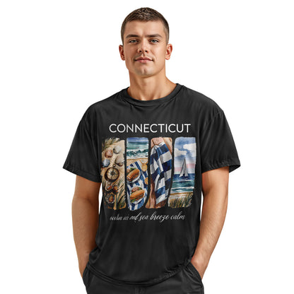 Connecticut Coastal T-Shirt, Nautical Sailboat & Seashell Graphic