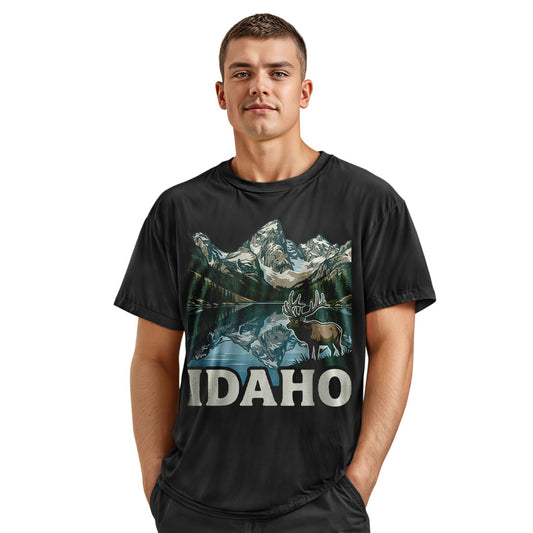 Idaho Elk Sawtooth Mountain Alpine Lake Wildlife Shirt