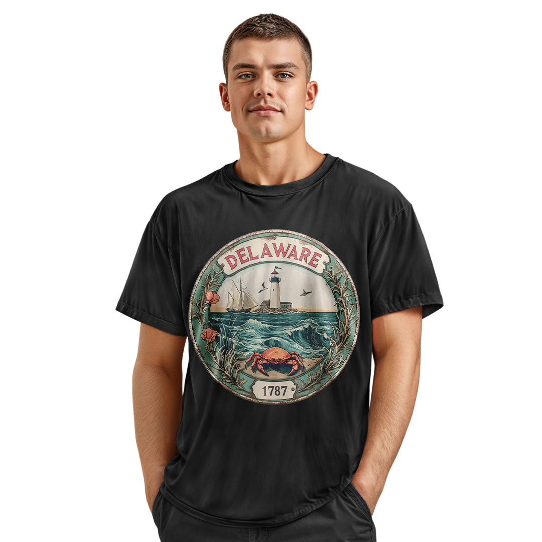 Delaware Lighthouse Sailboat Tee | Coastal Beach Graphic Shirt