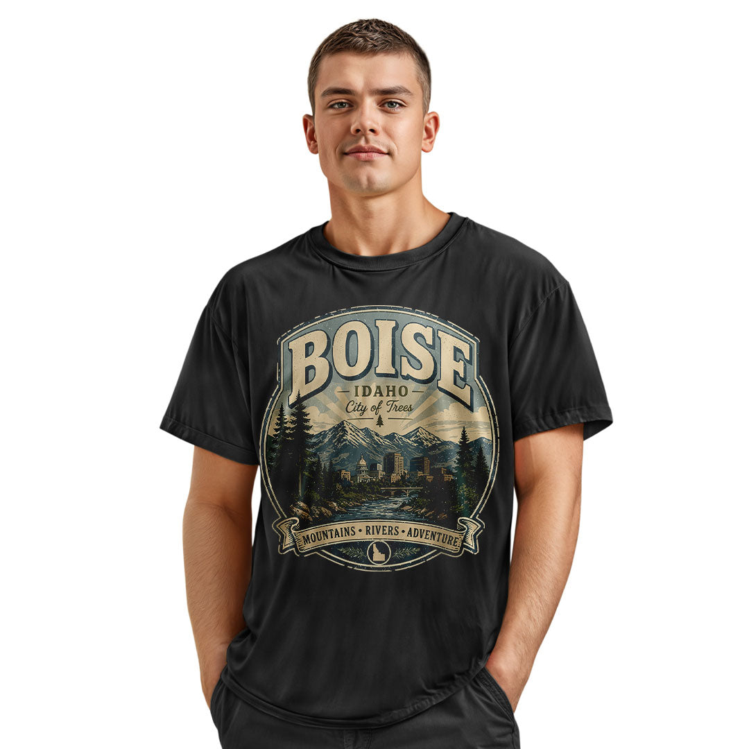 Boise Idaho City of Trees Vintage Mountain River Shirt