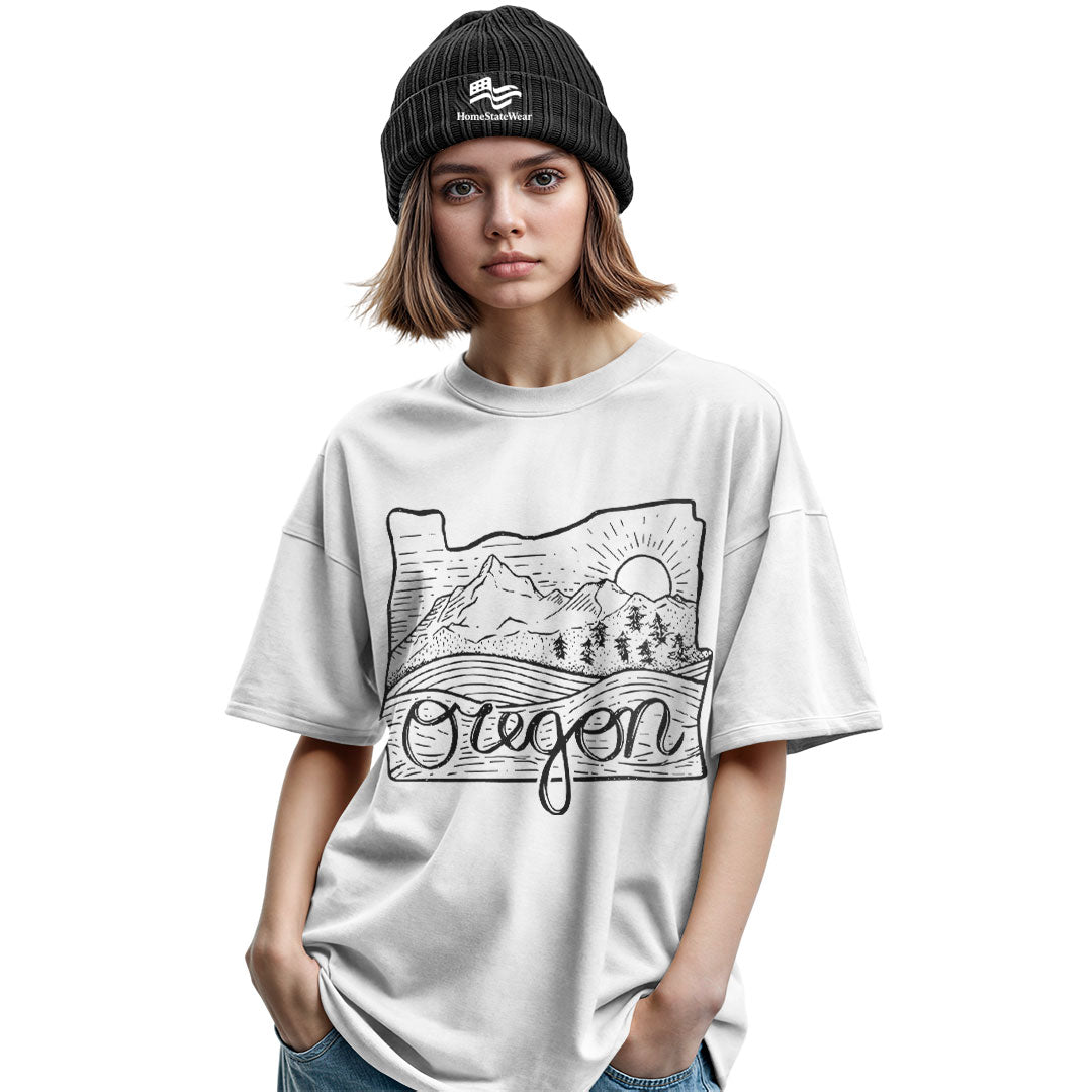 Illustrated Oregon T-Shirt, Vintage Pacific Northwest Nature Tee