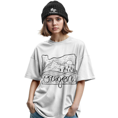 Illustrated Oregon T-Shirt, Vintage Pacific Northwest Nature Tee