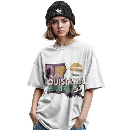Louisiana Map T-Shirt | Retro Jazz Pelican Souvenir Tee