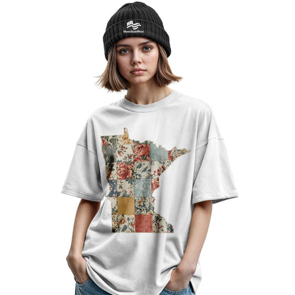 Minnesota Faux Patchwork Quilt T-Shirt, Midwest State Pride Tee