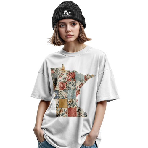 Minnesota Faux Patchwork Quilt T-Shirt, Midwest State Pride Tee