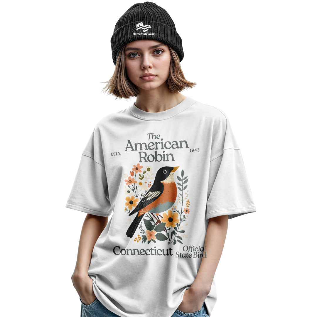 Connecticut American Robin Tee | Vintage Floral Bird Shirt