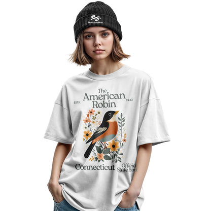 Connecticut American Robin Tee | Vintage Floral Bird Shirt