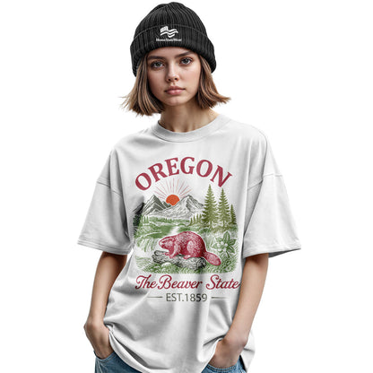Oregon Beaver State T-Shirt, Est. 1859 Vintage Mountain Sunset Tee