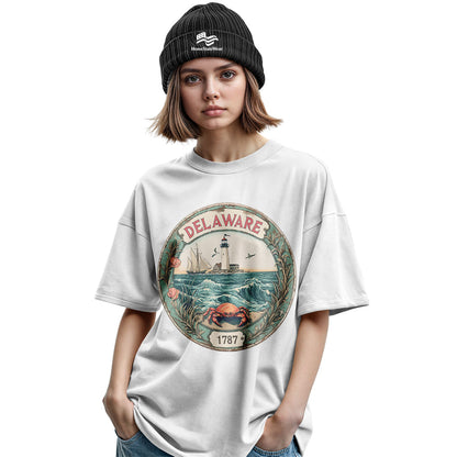 Delaware Lighthouse Sailboat Tee | Coastal Beach Graphic Shirt