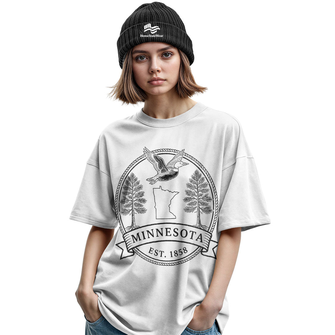 Minnesota Est. 1858 T-Shirt, Common Loon & Red Pine State Pride Tee