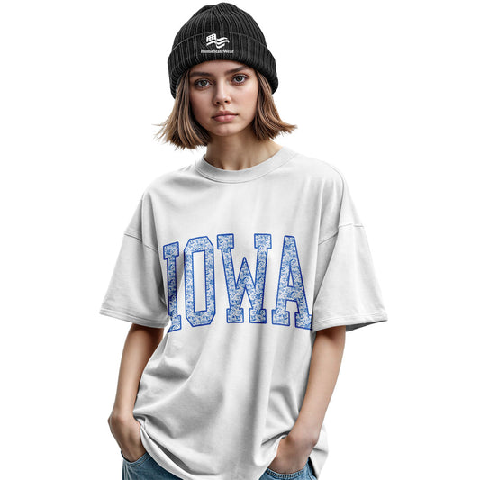 Blue Floral Iowa Varsity Tee | Midwestern Mama Gift Shirt
