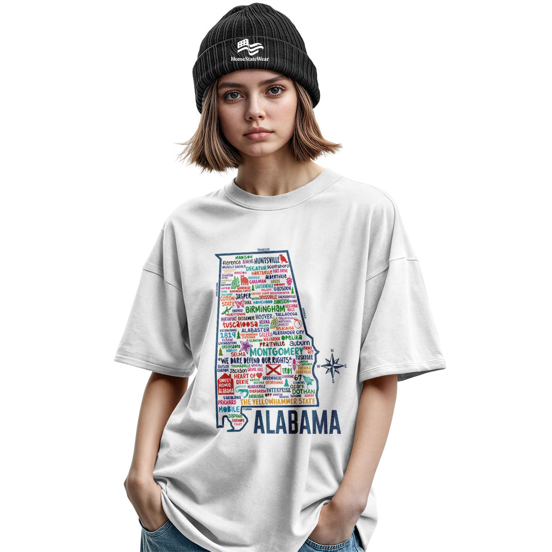 Alabama Heart of Dixie Vintage Map Graphic Tee